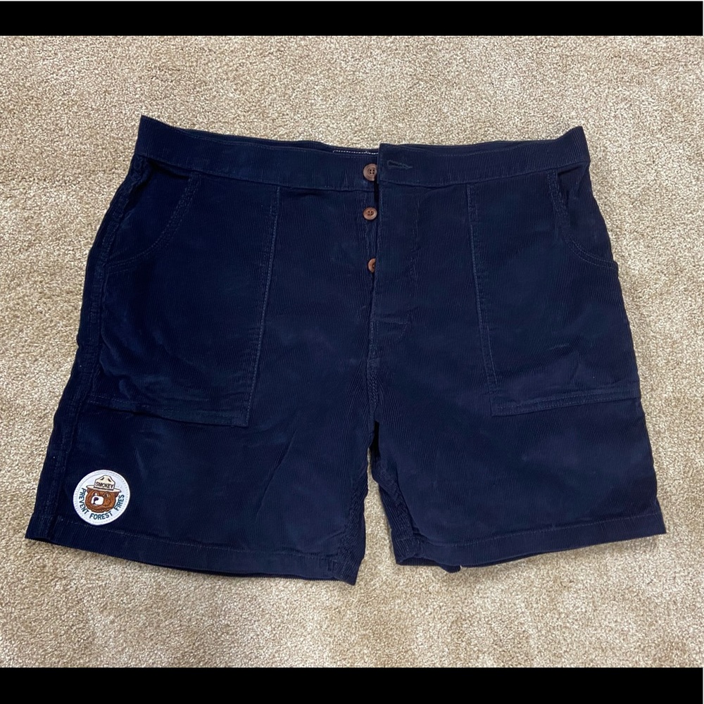 Birdwell Beach Britches Corduroy Button Fly Navy Shorts w/ patch-Brand new sz 38